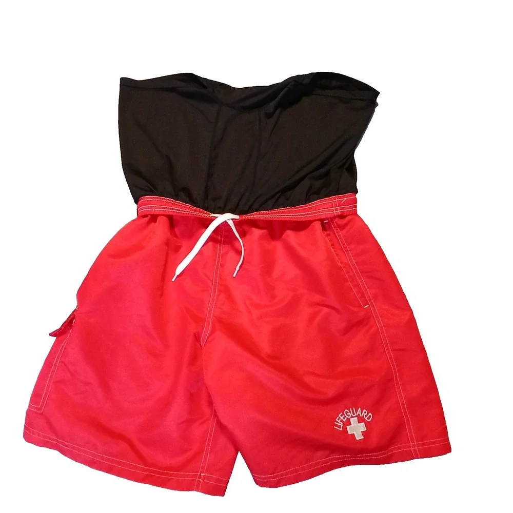 Threads Lifeguard Mens S Swim Trunks Board Shorts Red Slash Pockets‎ Drawstring